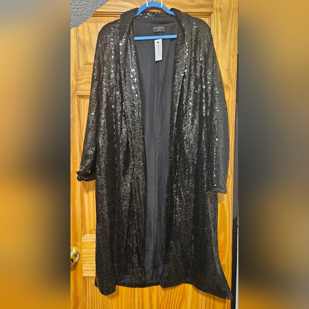 Black Sequin Long Cardigan
